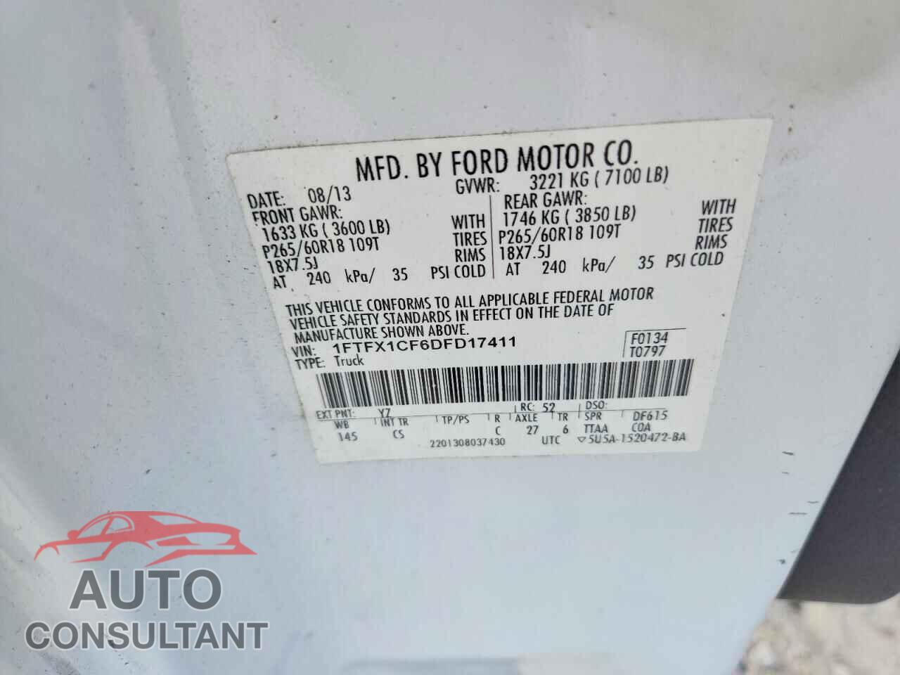 FORD F150 2013 - 1FTFX1CF6DFD17411