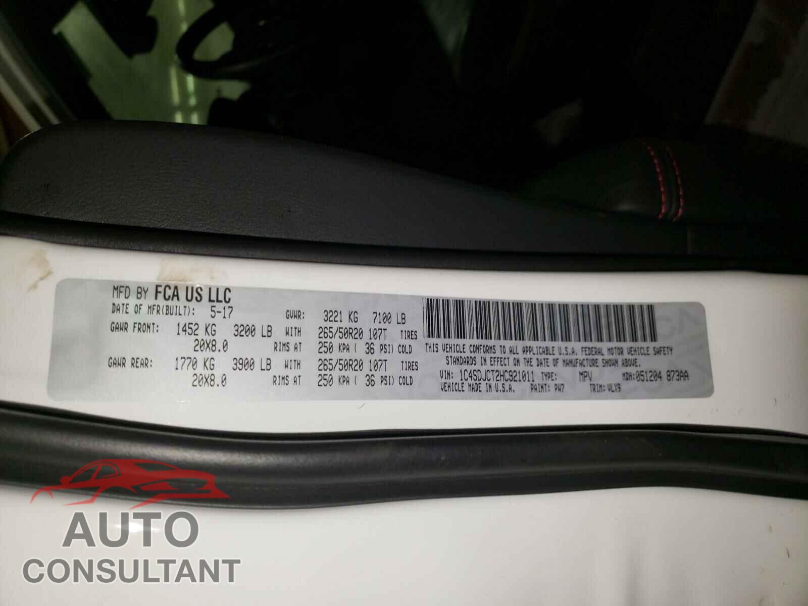DODGE DURANGO 2017 - 1C4SDJCT2HC921011