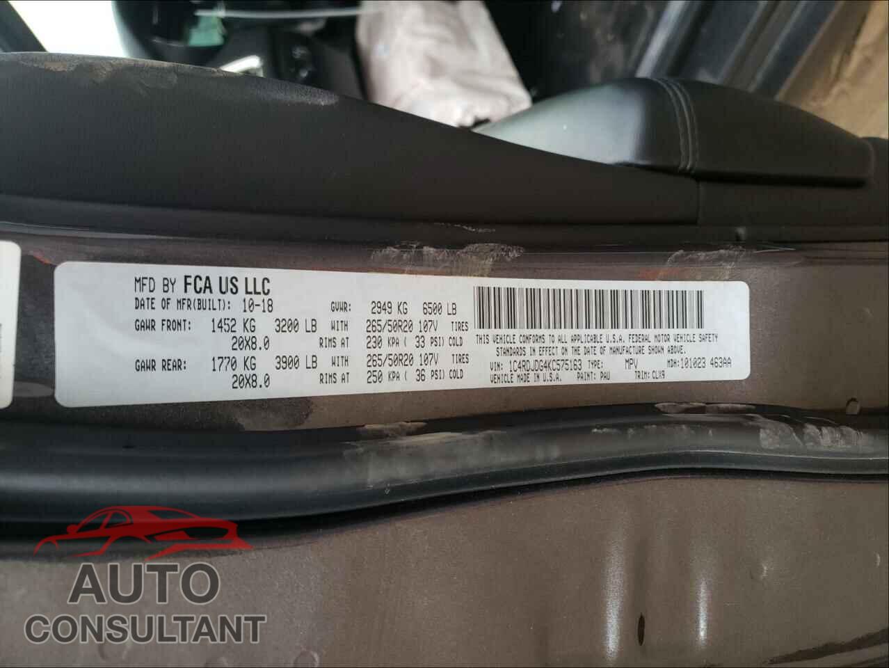 DODGE DURANGO 2019 - 1C4RDJDG4KC575163