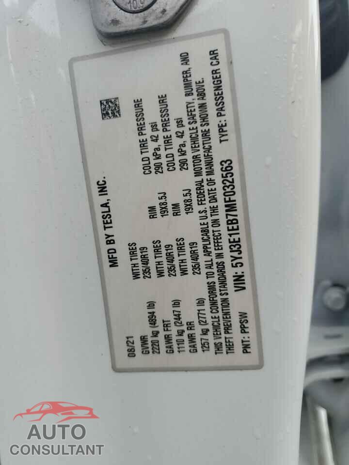 TESLA MODEL 3 2021 - 5YJ3E1EB7MF032563