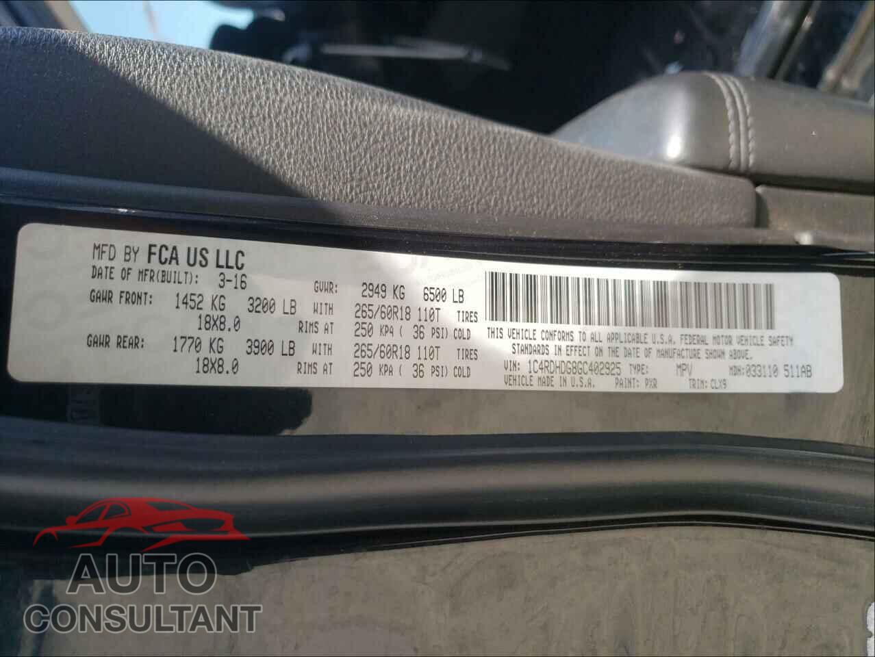 DODGE DURANGO 2016 - 1C4RDHDG8GC402925