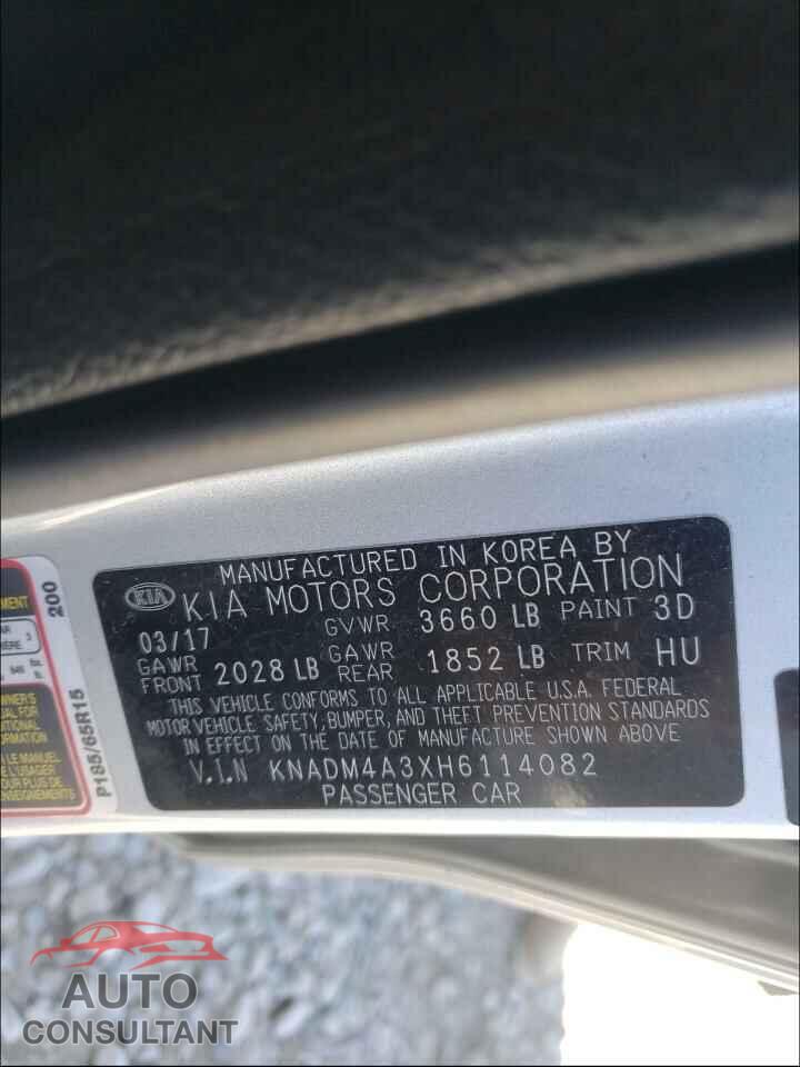 KIA RIO 2017 - KNADM4A3XH6114082