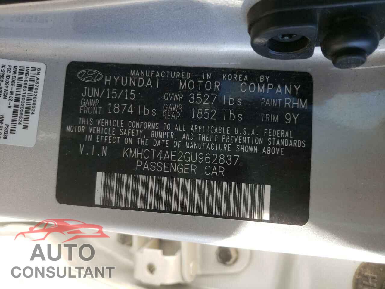 HYUNDAI ACCENT 2016 - KMHCT4AE2GU962837