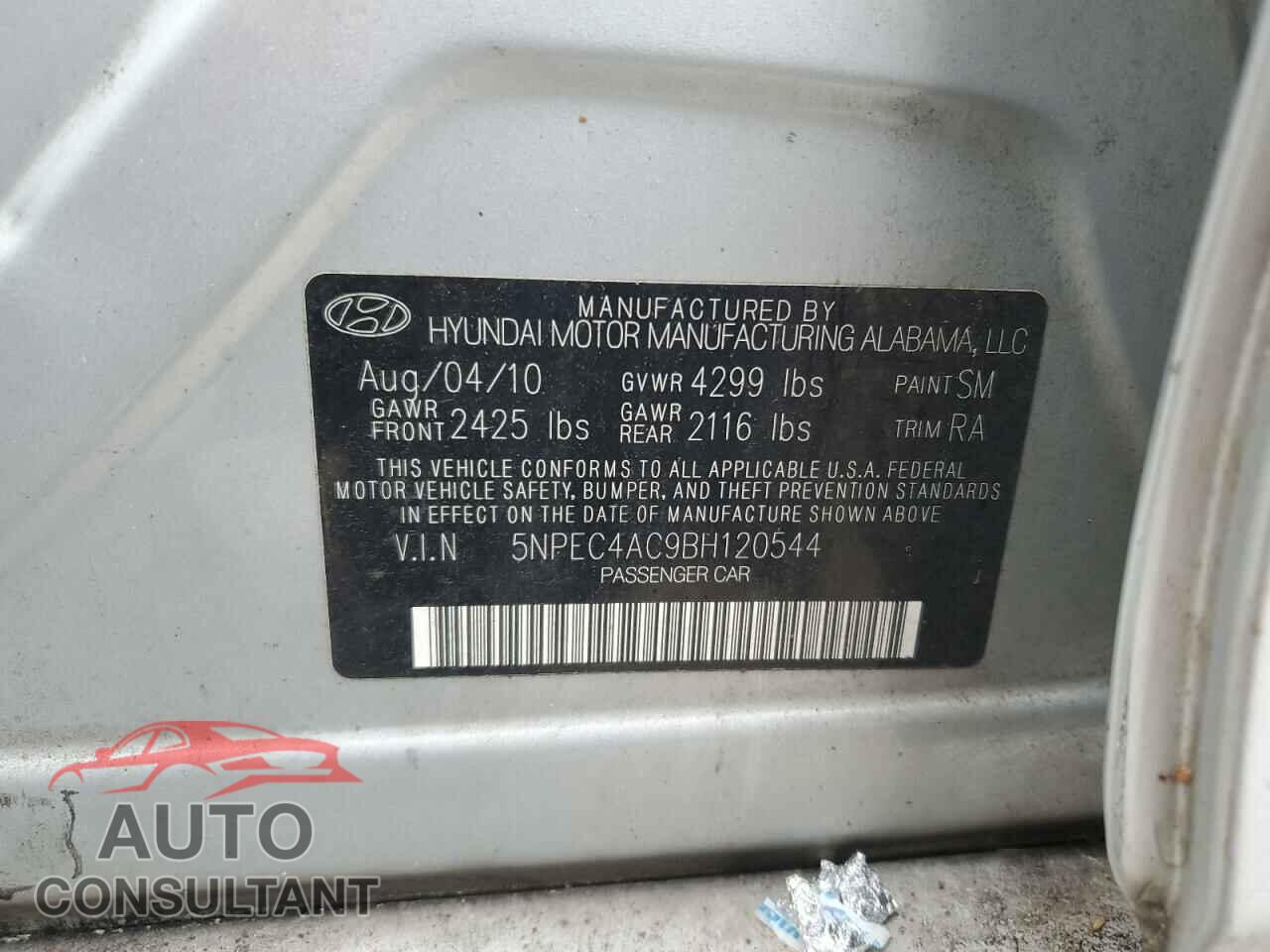HYUNDAI SONATA 2011 - 5NPEC4AC9BH120544