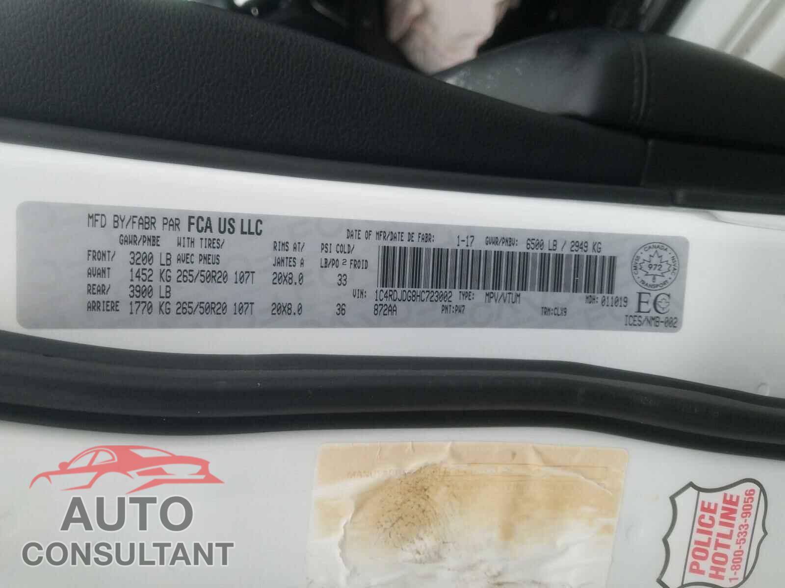 DODGE DURANGO 2017 - 1C4RDJDG8HC723002