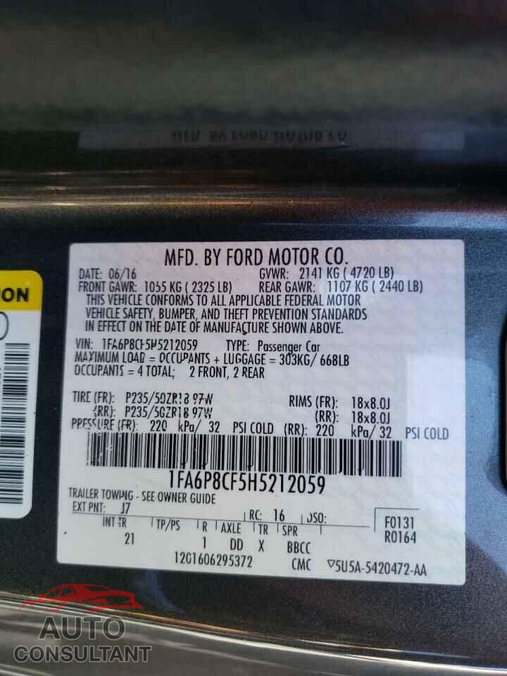 FORD MUSTANG 2017 - 1FA6P8CF5H5212059