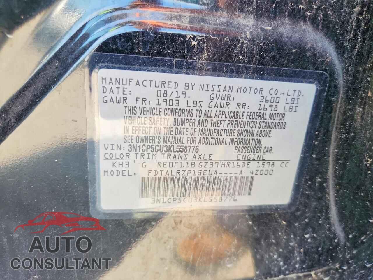 NISSAN KICKS 2019 - 3N1CP5CU3KL558776