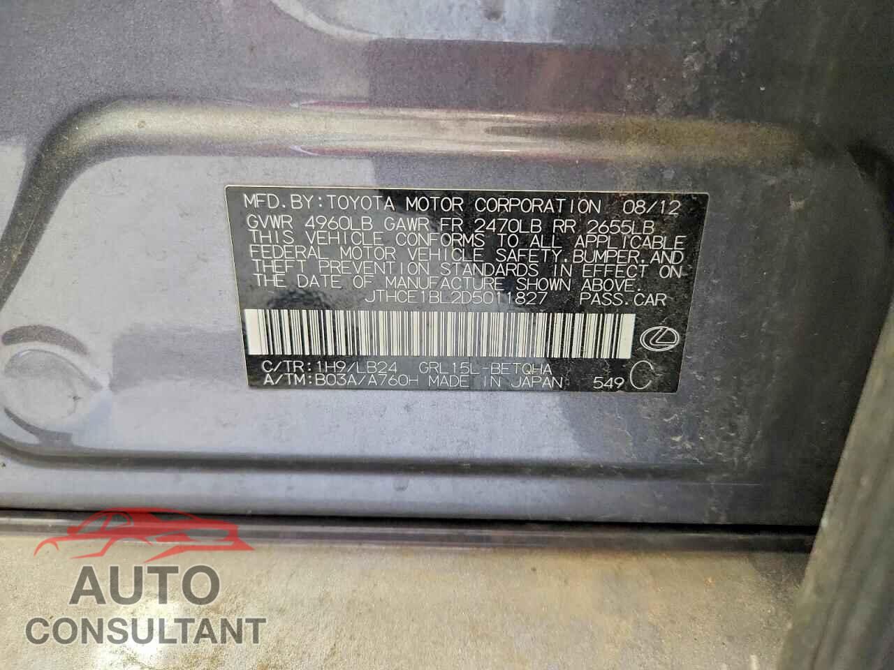LEXUS GS350 2013 - JTHCE1BL2D5011827