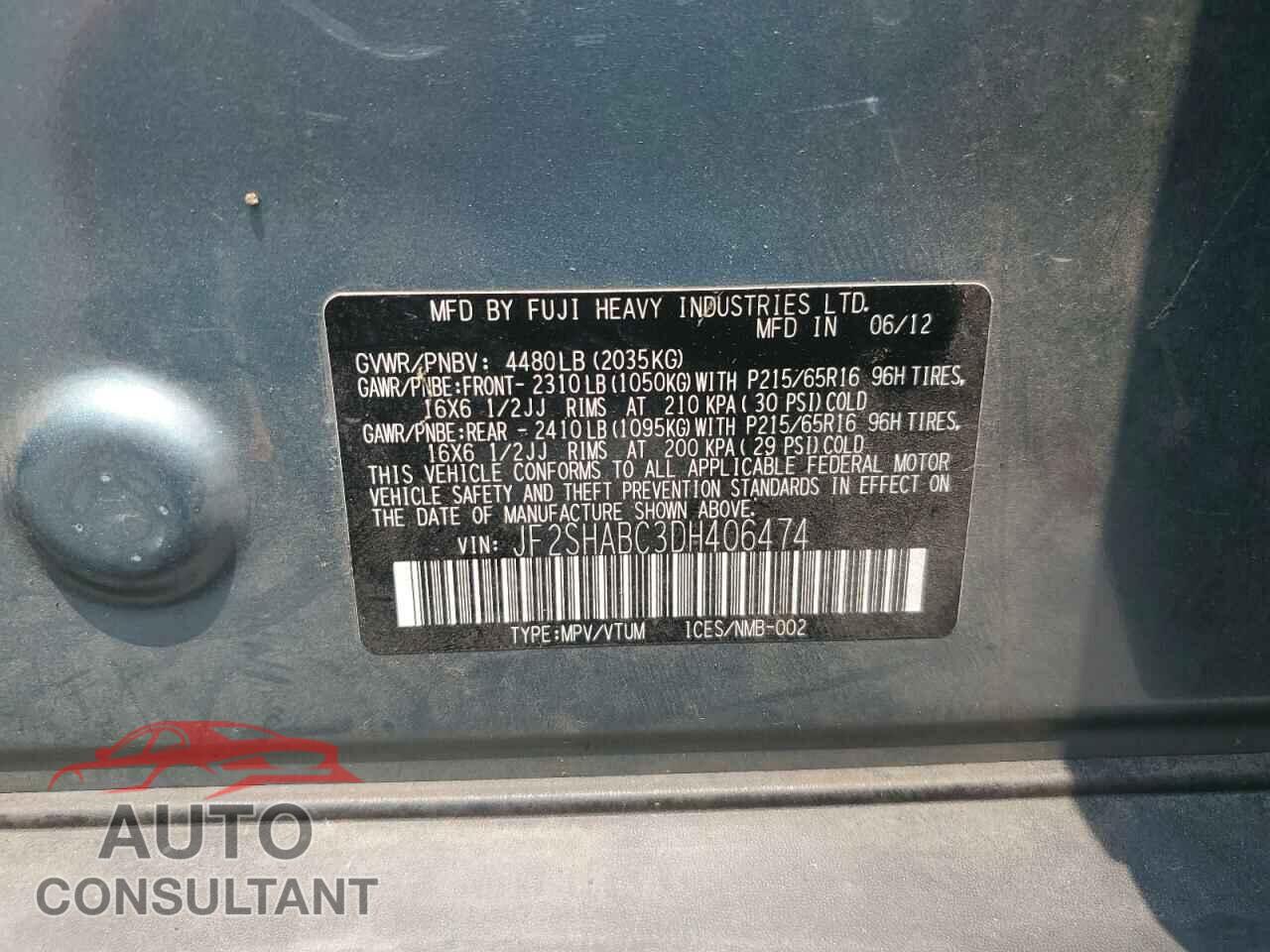 SUBARU FORESTER 2013 - JF2SHABC3DH406474