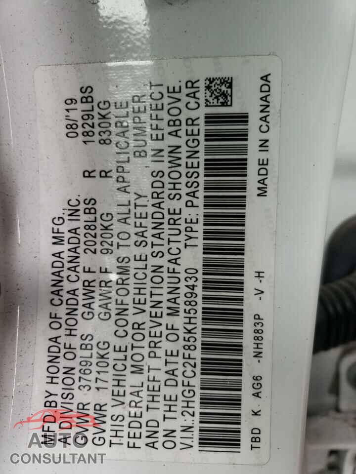 HONDA CIVIC 2019 - 2HGFC2F85KH589430
