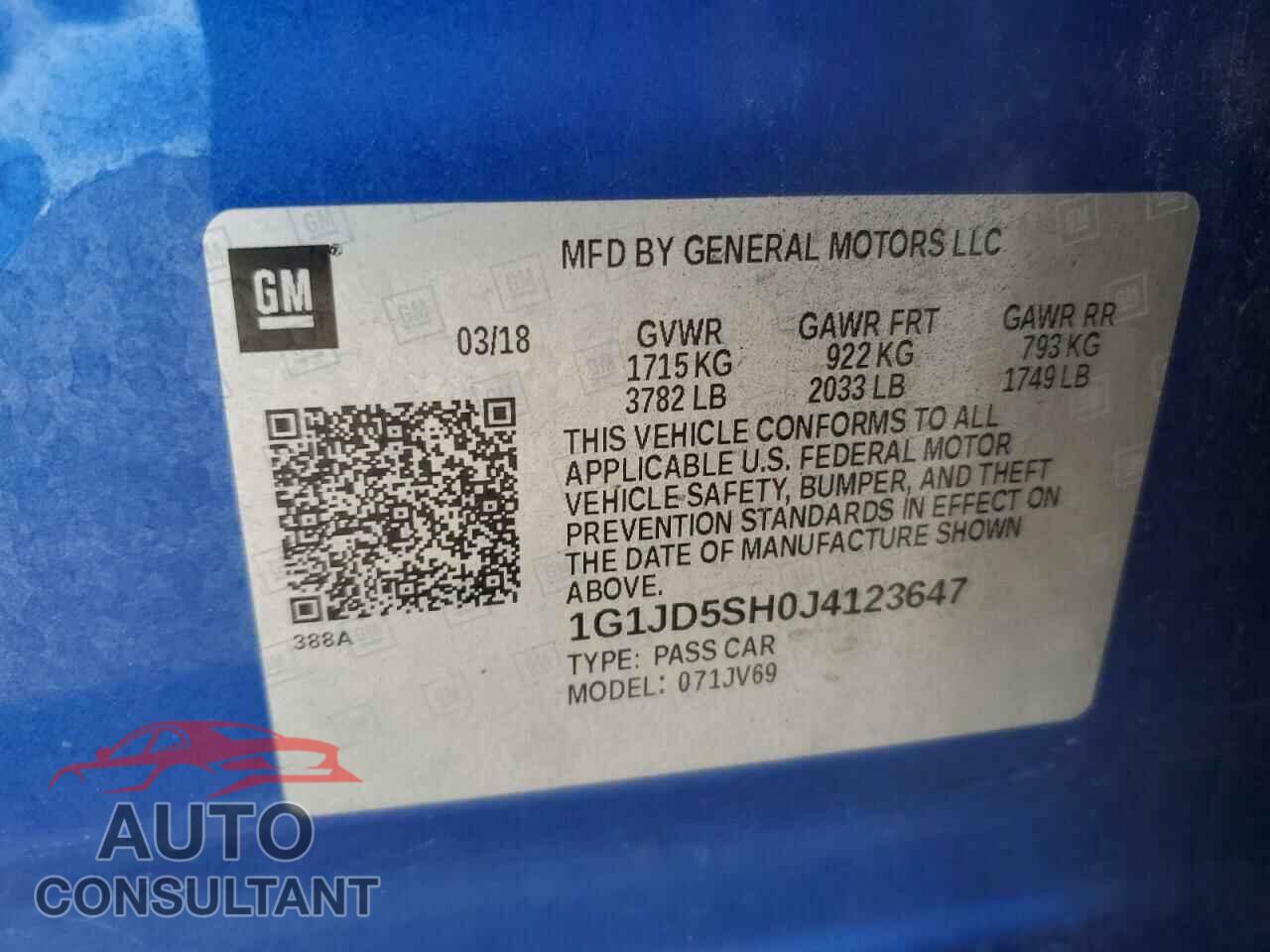 CHEVROLET SONIC 2018 - 1G1JD5SH0J4123647