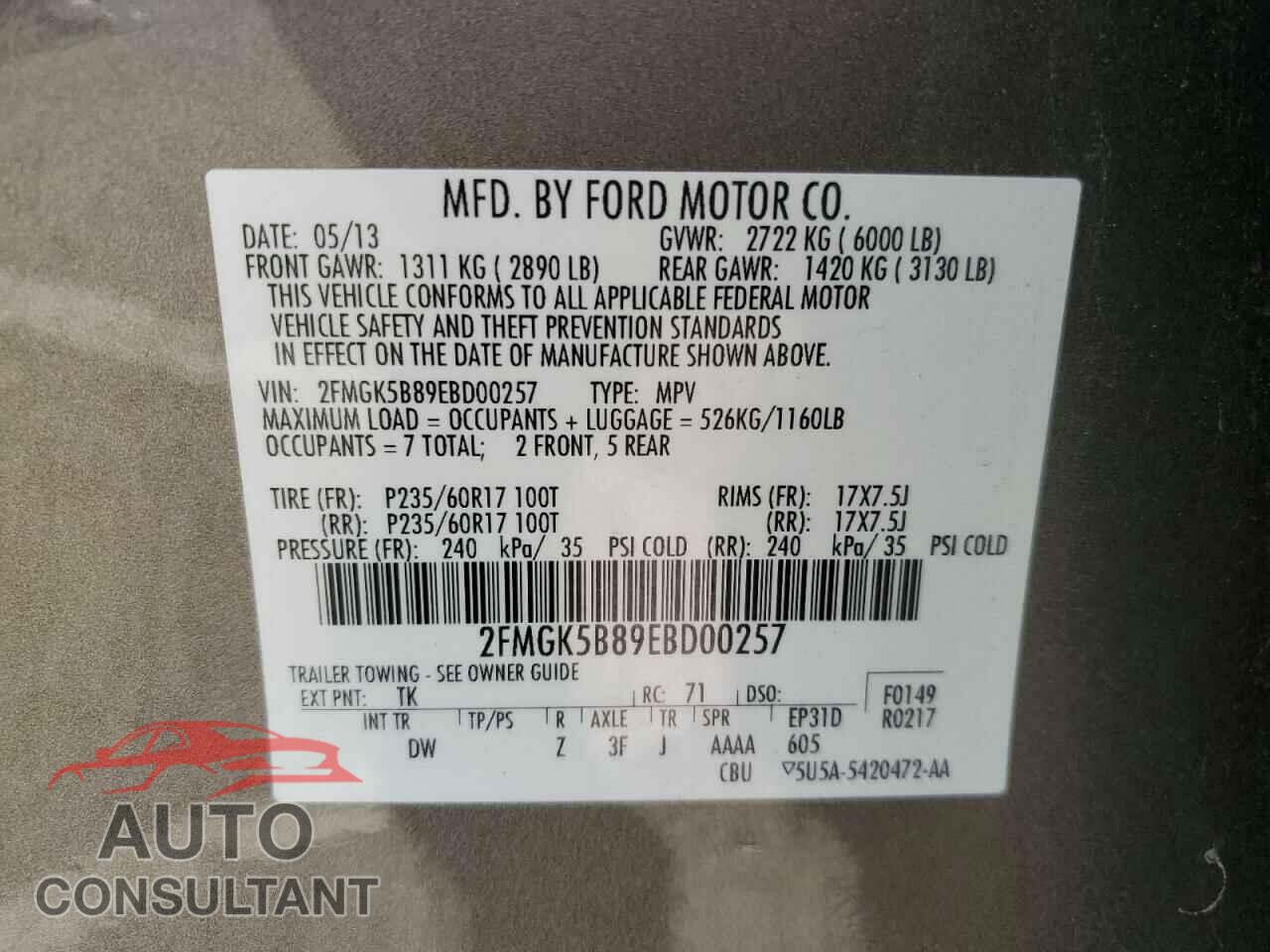 FORD FLEX 2014 - 2FMGK5B89EBD00257
