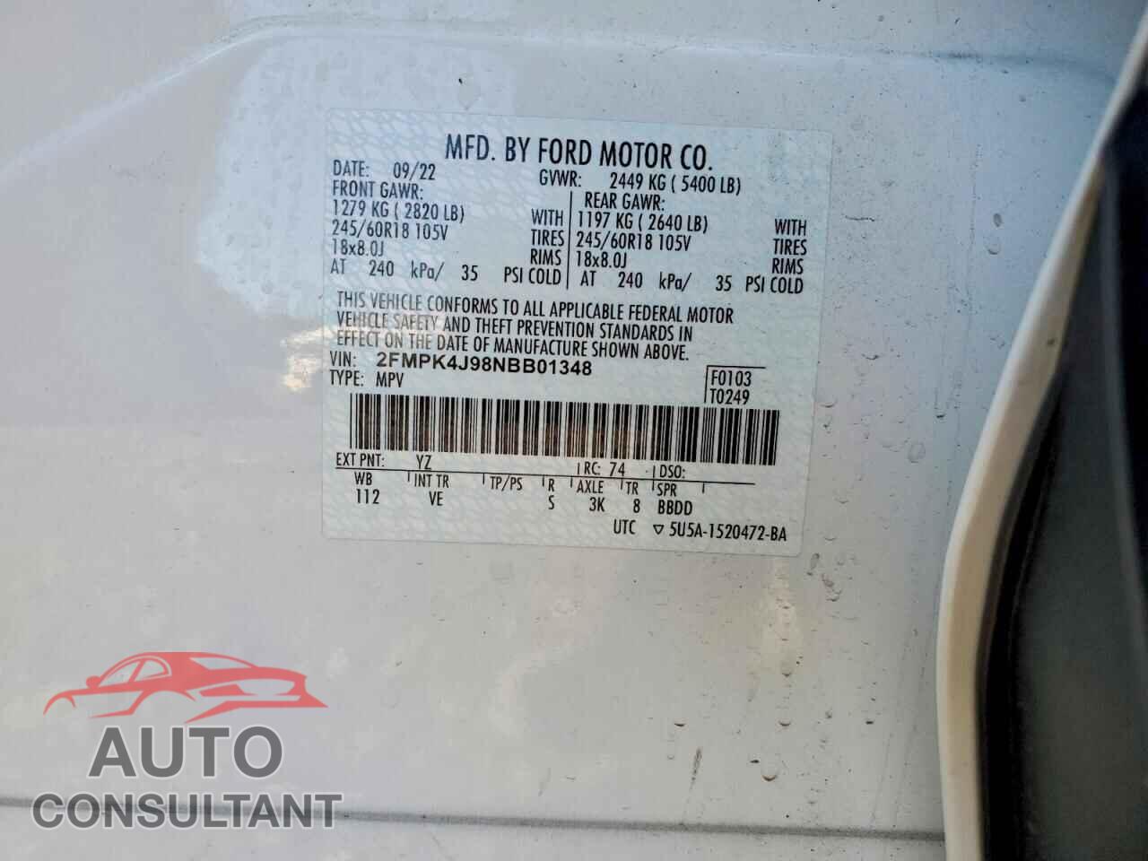 FORD EDGE 2022 - 2FMPK4J98NBB01348