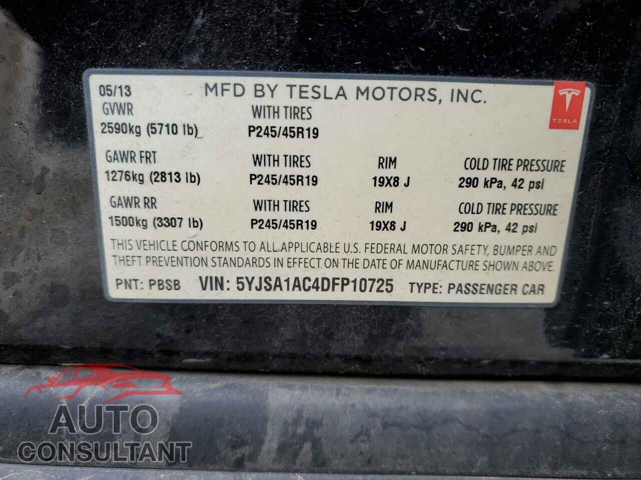 TESLA MODEL S 2013 - 5YJSA1AC4DFP10725