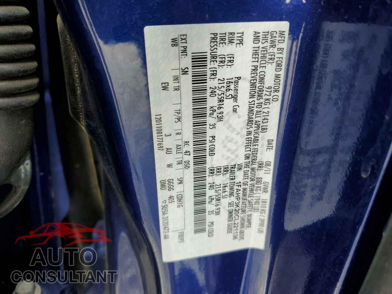 FORD FOCUS 2012 - 1FAHP3K20CL221136
