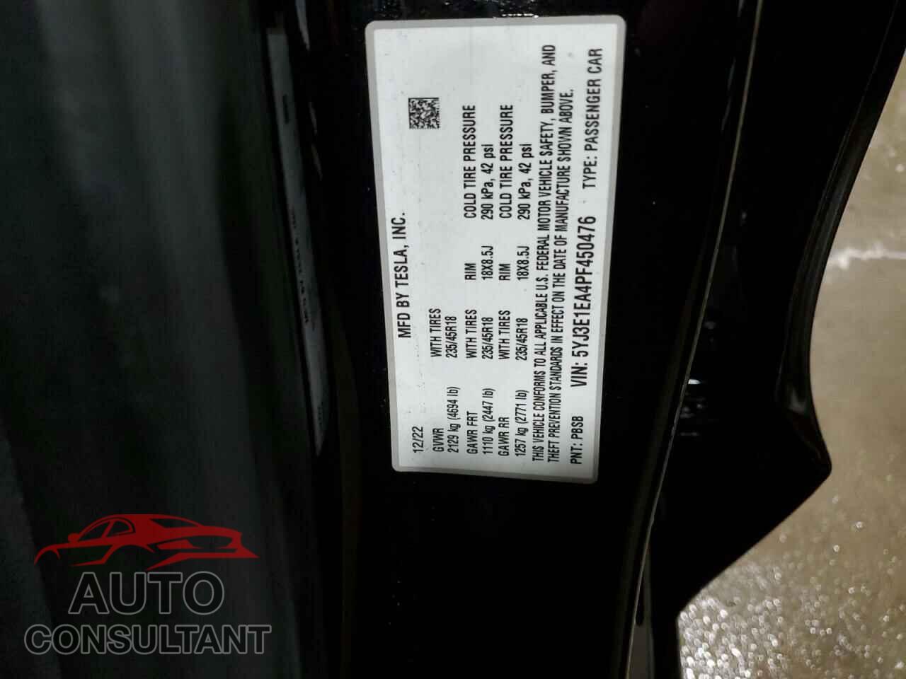 TESLA MODEL 3 2023 - 5YJ3E1EA4PF450476