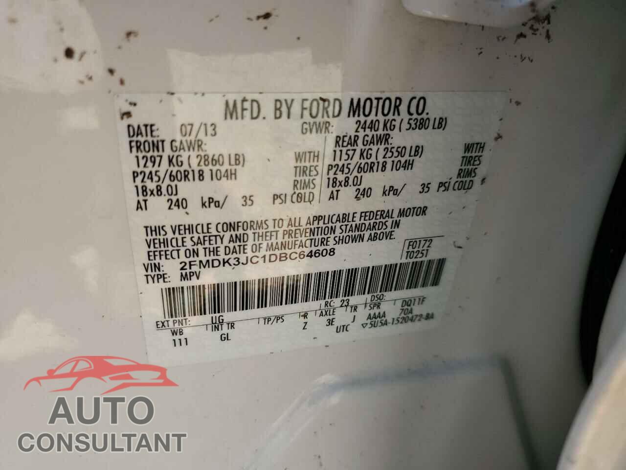 FORD EDGE 2013 - 2FMDK3JC1DBC64608
