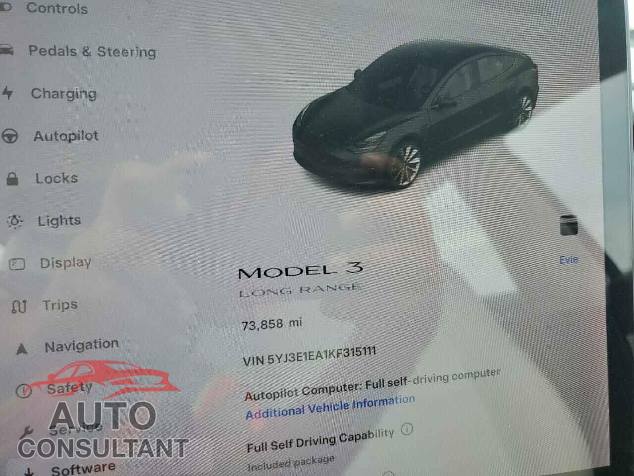 TESLA MODEL 3 2019 - 5YJ3E1EA1KF315111