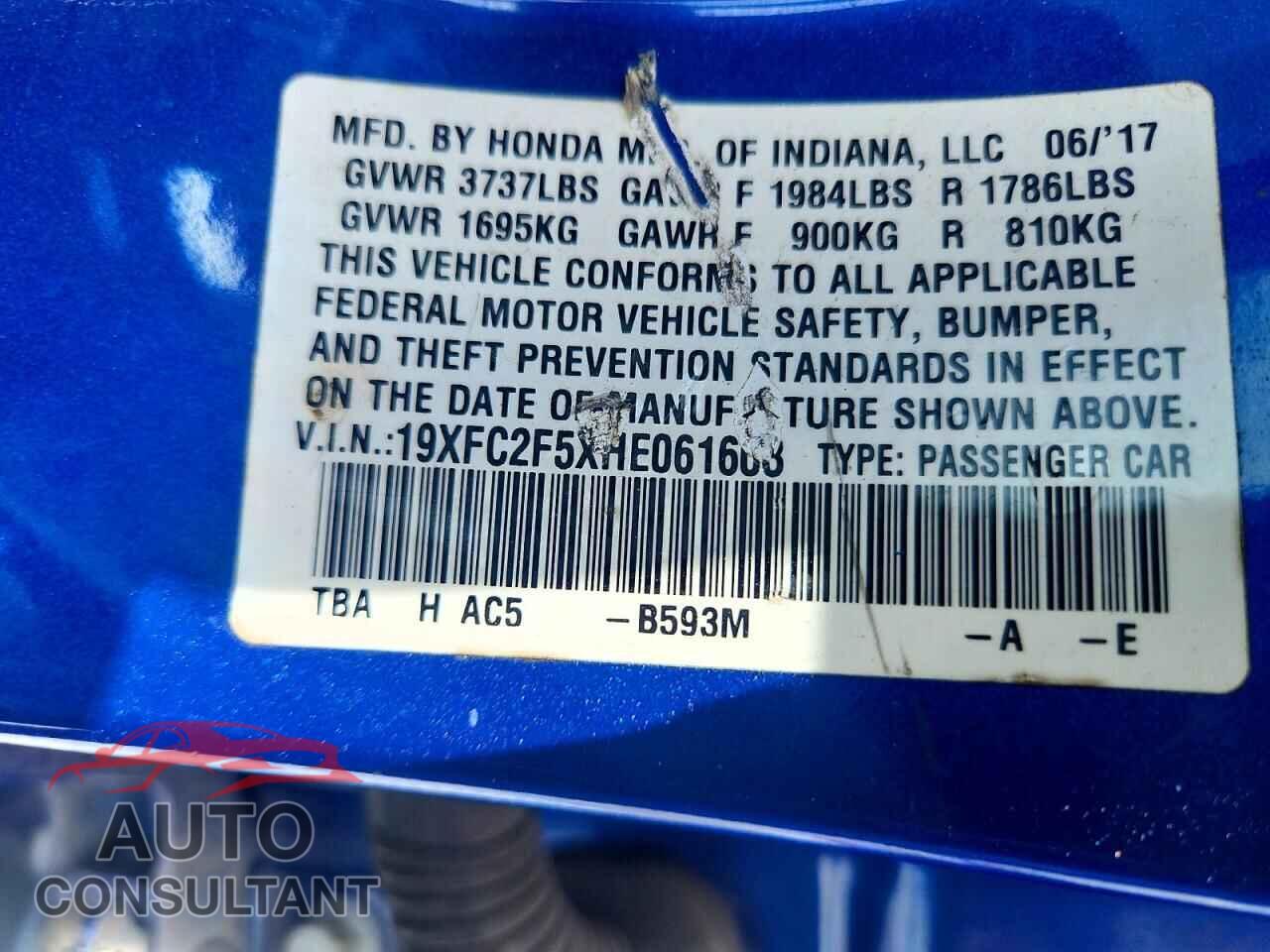 HONDA CIVIC 2017 - 19XFC2F5XHE061603