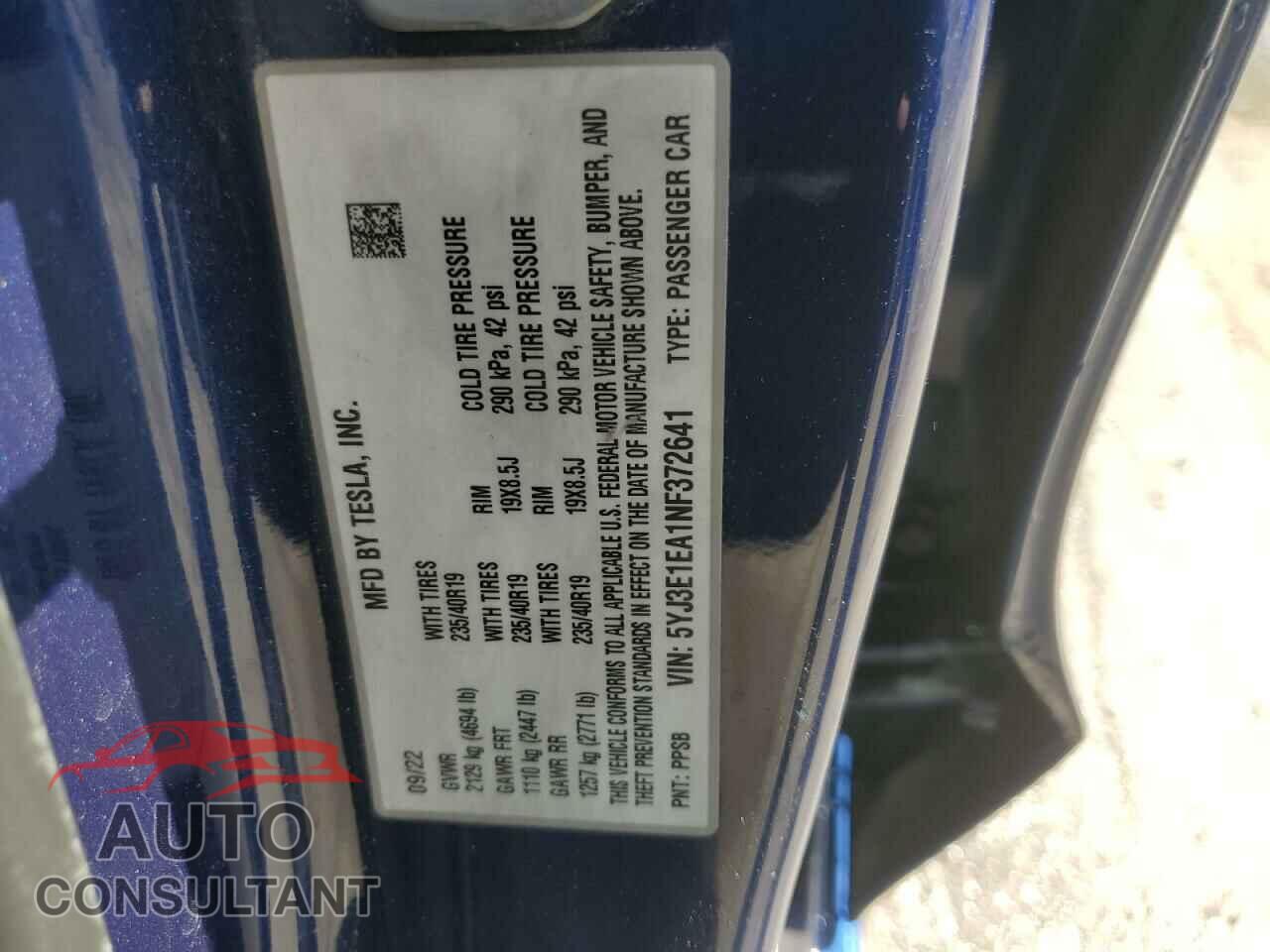 TESLA MODEL 3 2022 - 5YJ3E1EA1NF372641