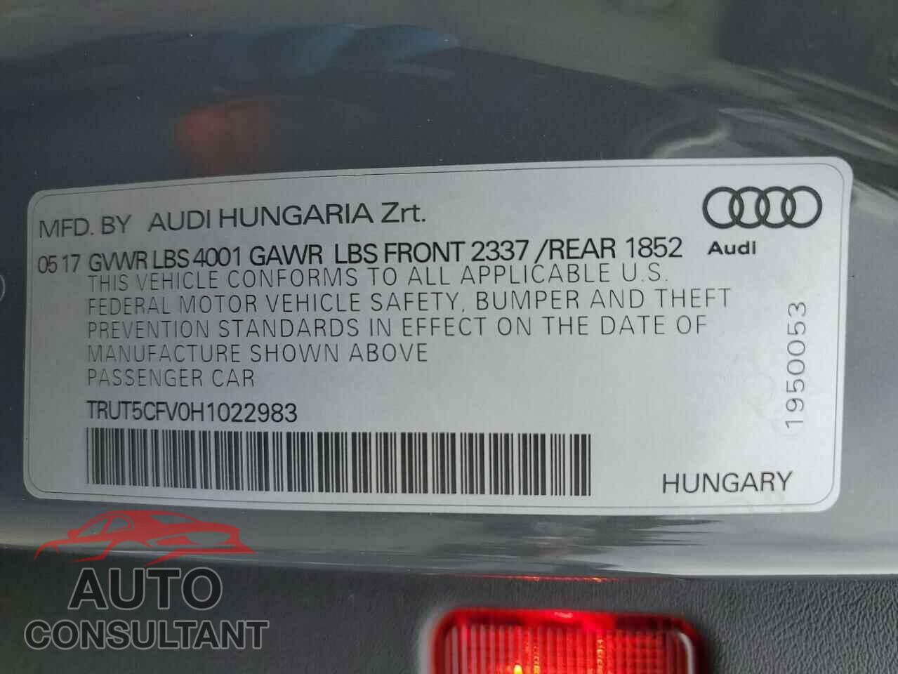 AUDI TT 2017 - TRUT5CFV0H1022983