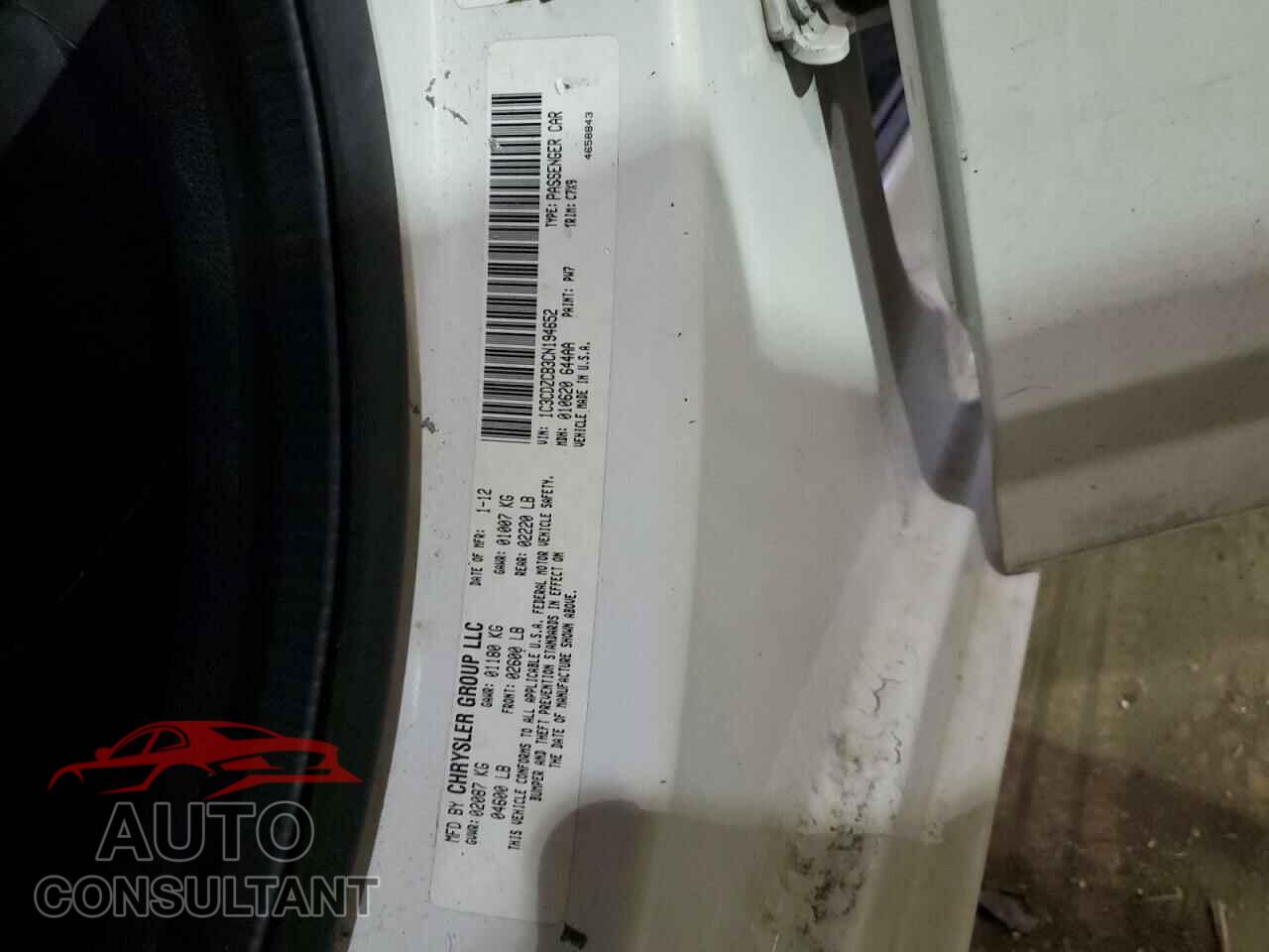 DODGE AVENGER 2012 - 1C3CDZCB3CN194652