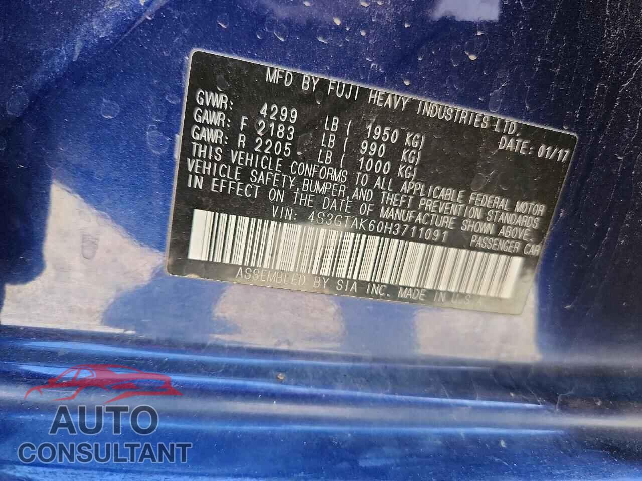 SUBARU IMPREZA 2017 - 4S3GTAK60H3711091