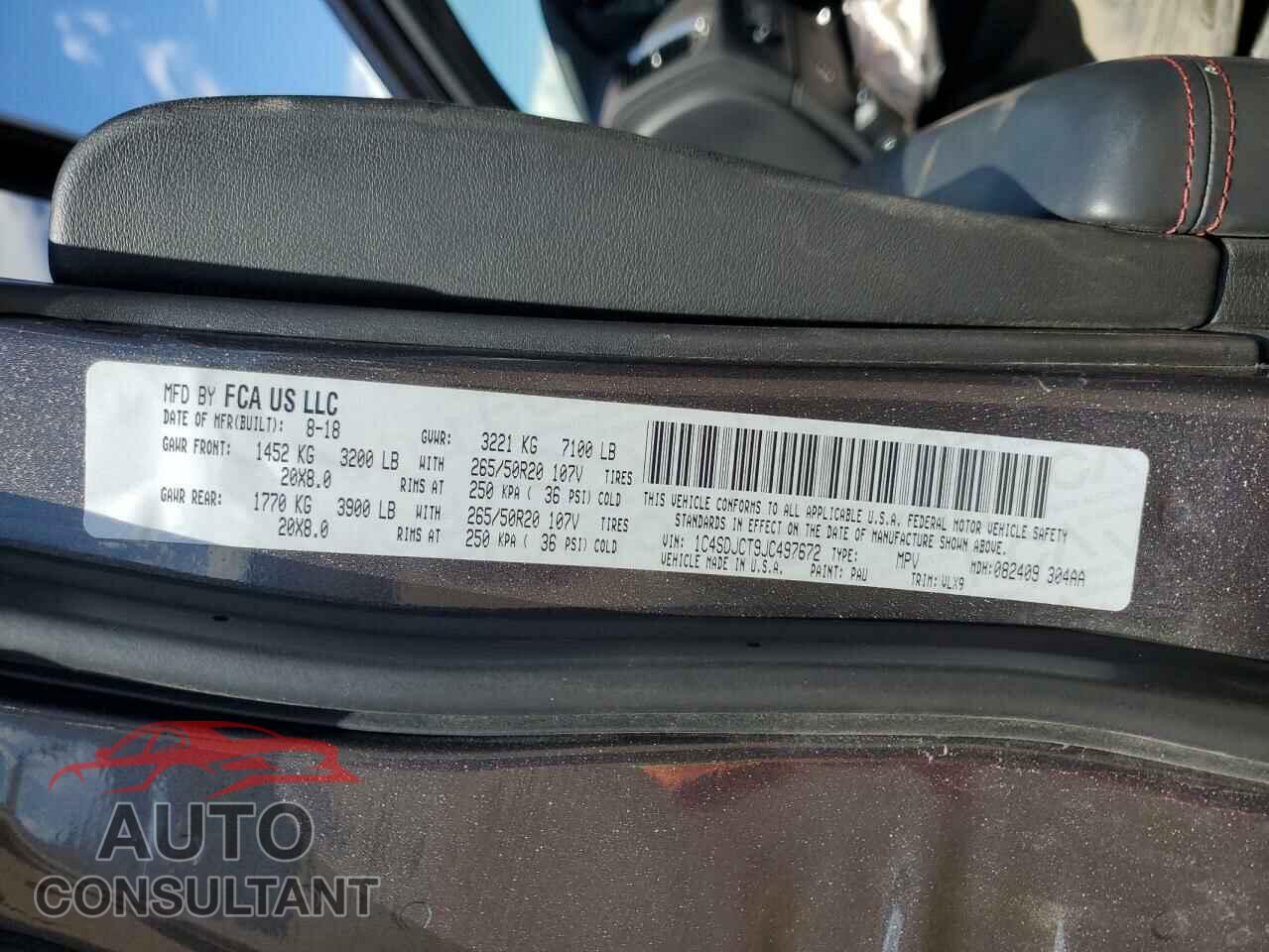 DODGE DURANGO 2018 - 1C4SDJCT9JC497672