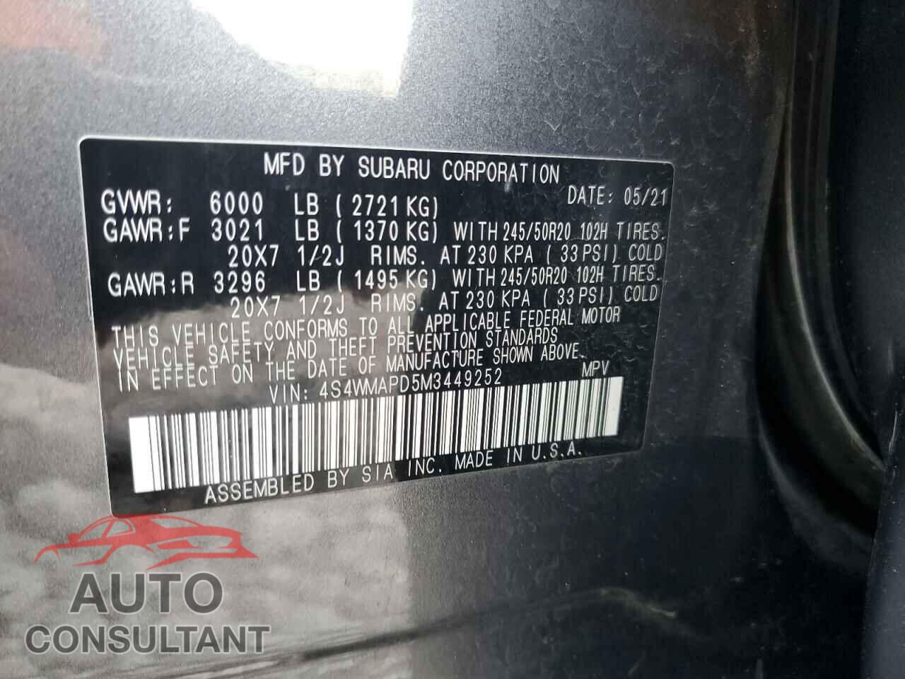 SUBARU ASCENT 2021 - 4S4WMAPD5M3449252