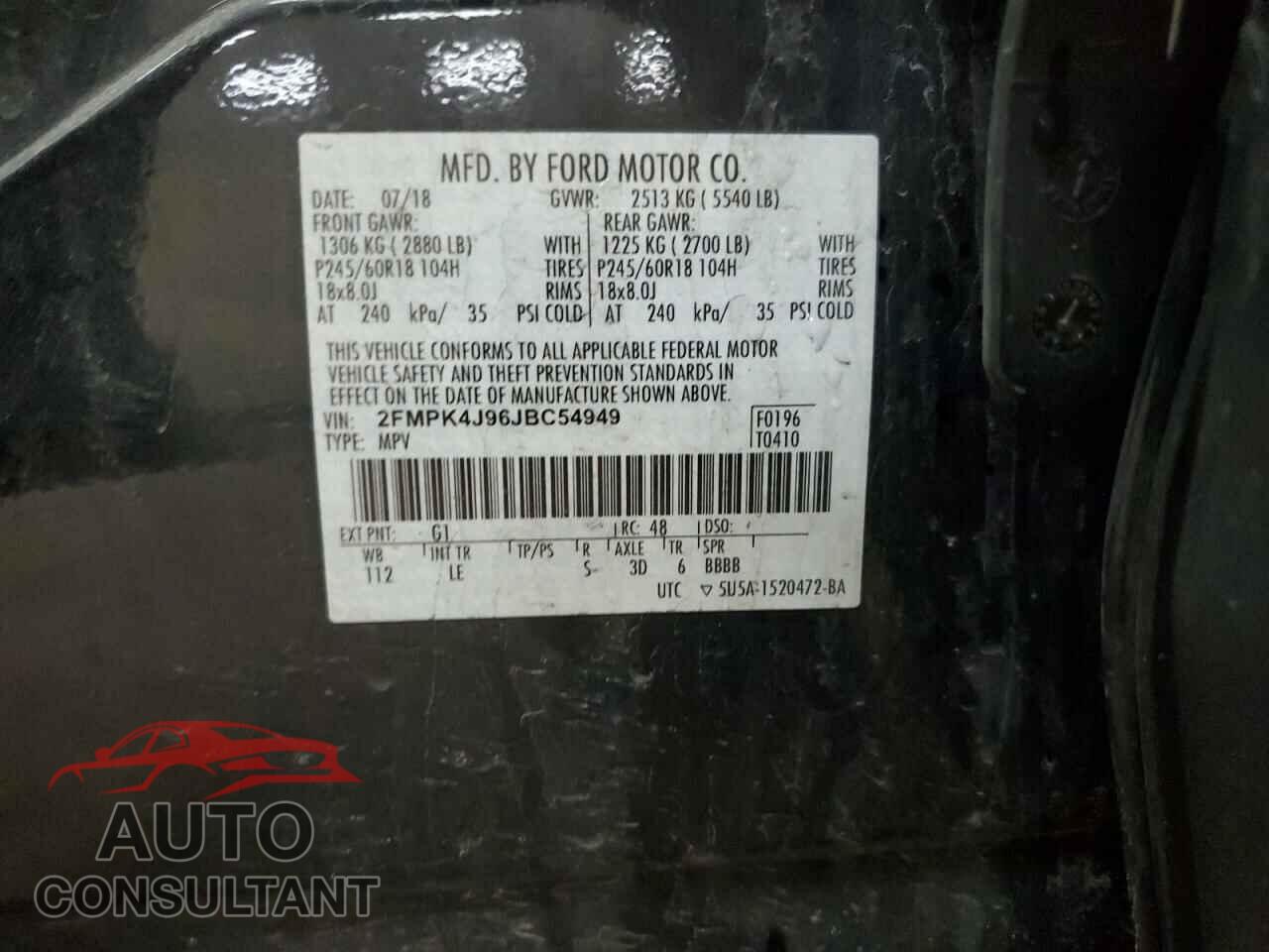 FORD EDGE 2018 - 2FMPK4J96JBC54949