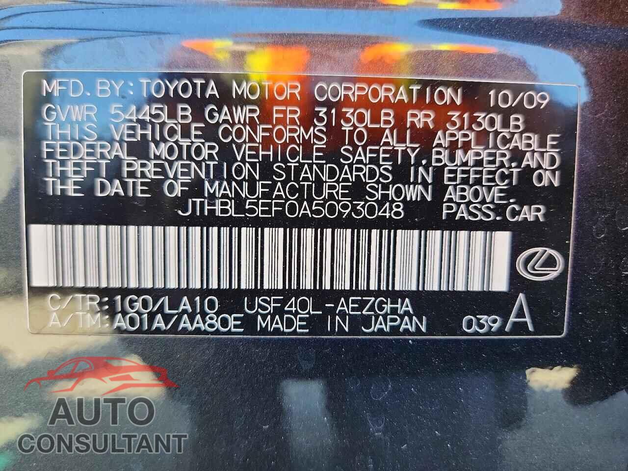 LEXUS LS460 2010 - JTHBL5EF0A5093048