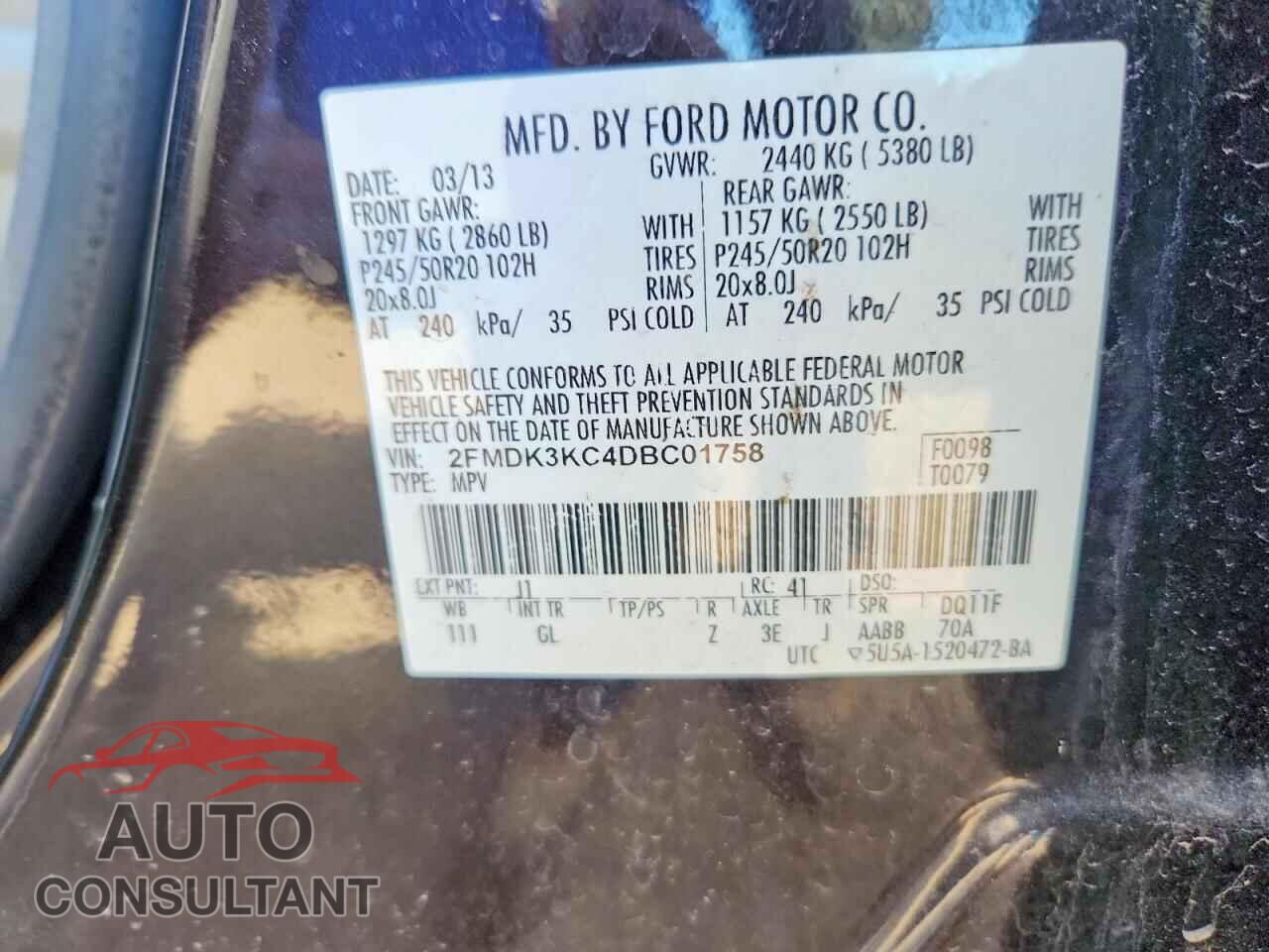 FORD EDGE 2013 - 2FMDK3KC4DBC01758