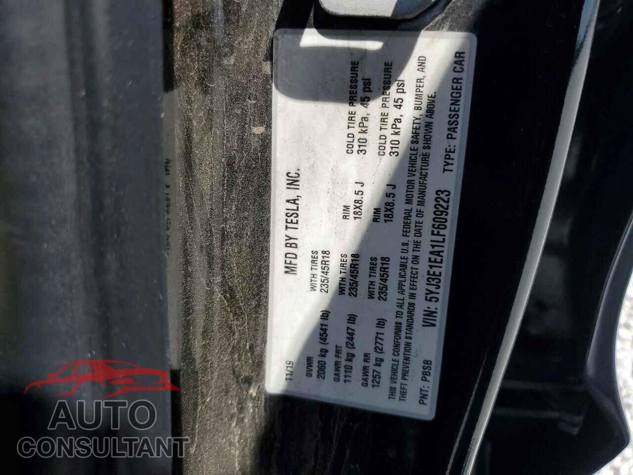 TESLA MODEL 3 2020 - 5YJ3E1EA1LF609223