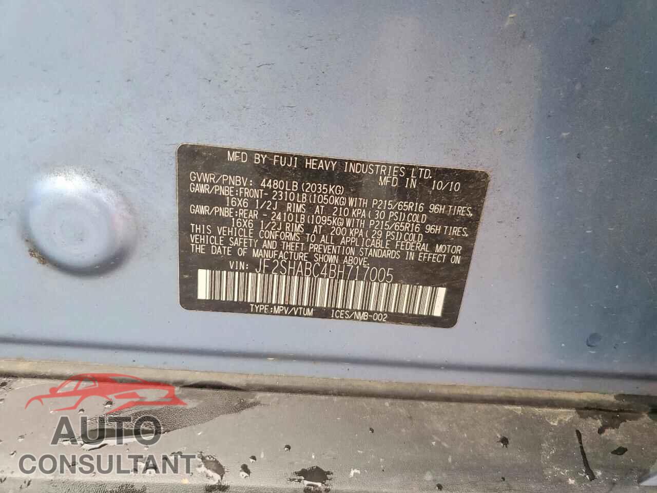 SUBARU FORESTER 2011 - JF2SHABC4BH717005