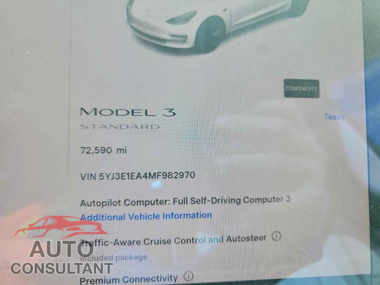 TESLA MODEL 3 2021 - 5YJ3E1EA4MF982970