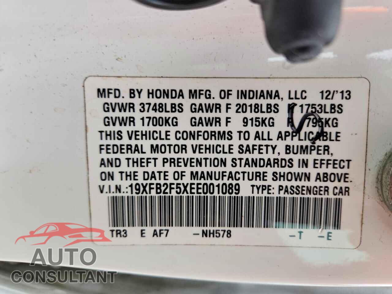 HONDA CIVIC 2014 - 19XFB2F5XEE001089