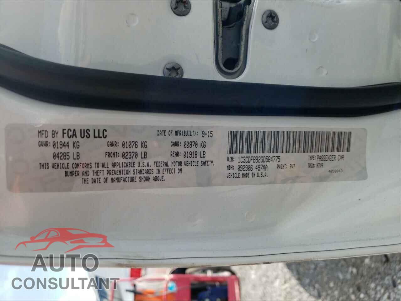 DODGE DART 2016 - 1C3CDFBB2GD564775