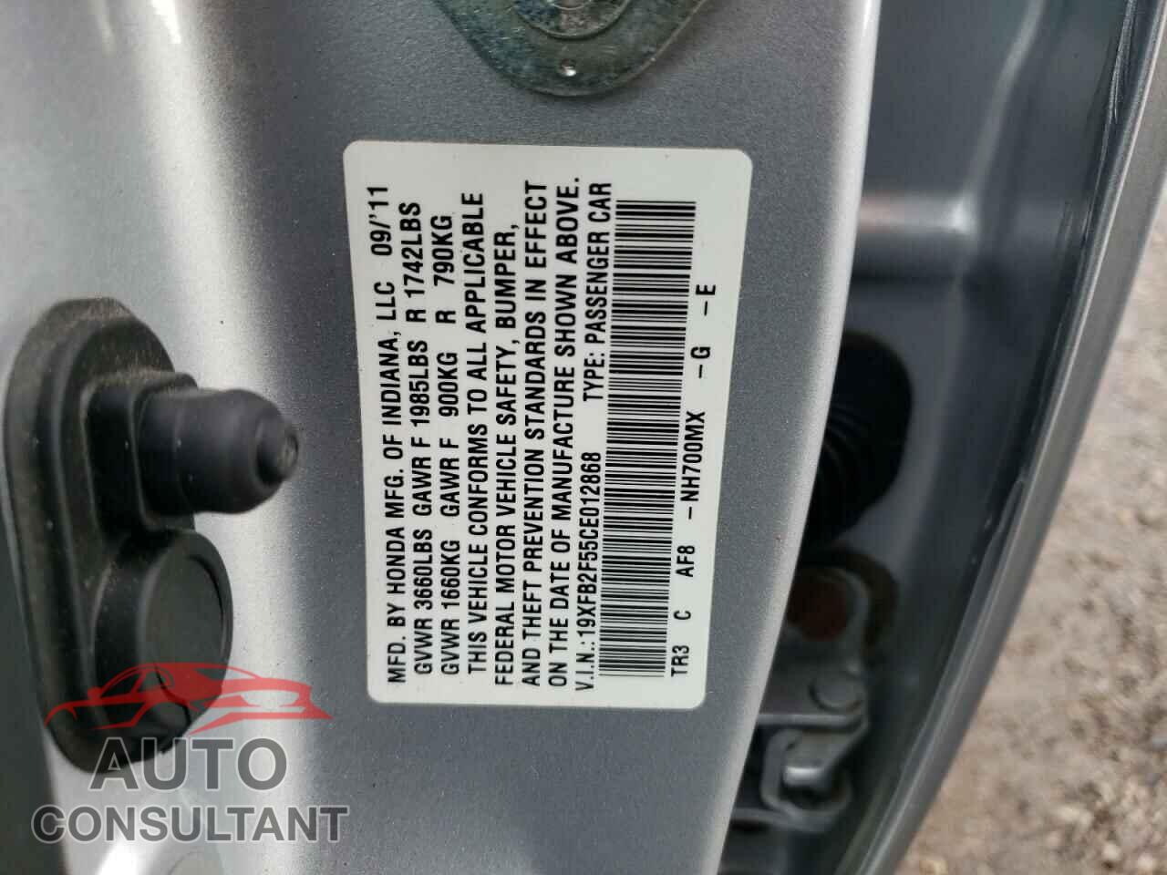 HONDA CIVIC 2012 - 19XFB2F55CE012868