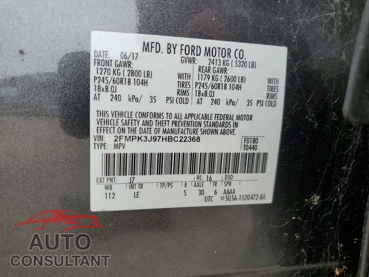FORD EDGE 2017 - 2FMPK3J97HBC22368