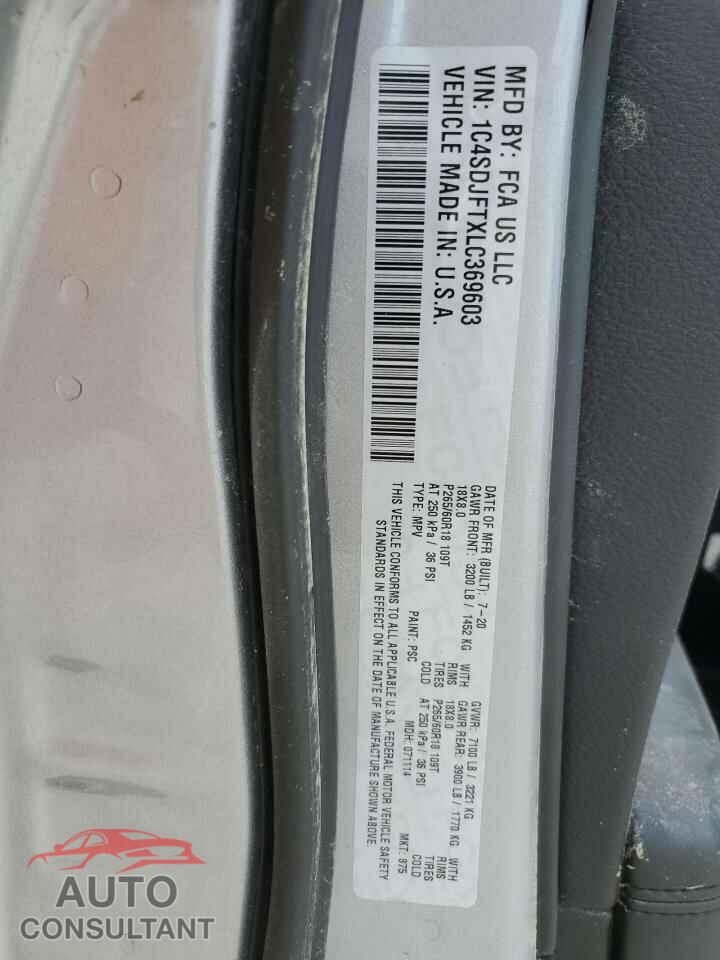 DODGE DURANGO 2020 - 1C4SDJFTXLC369603
