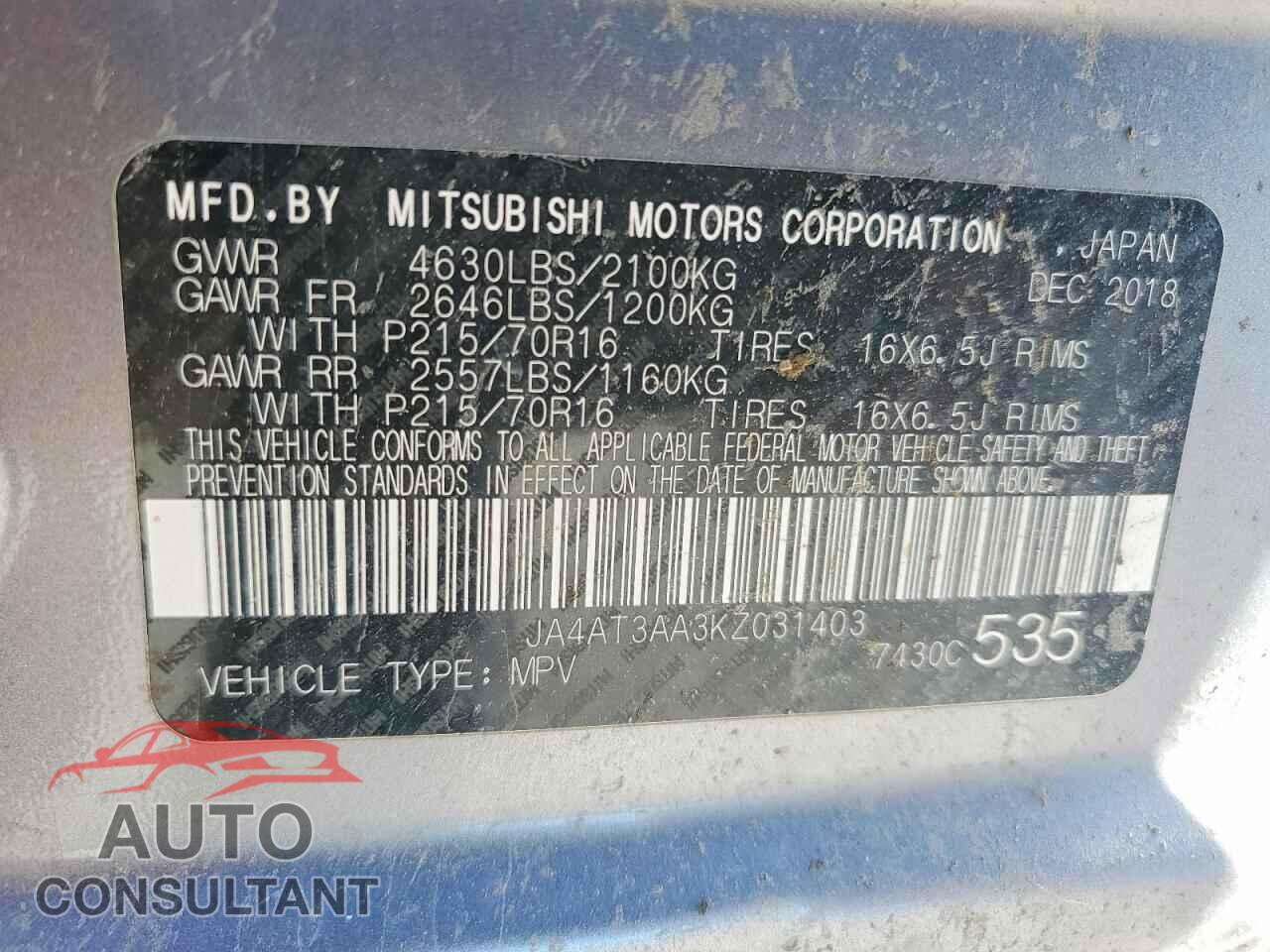 MITSUBISHI ECLIPSE 2019 - JA4AT3AA3KZ031403