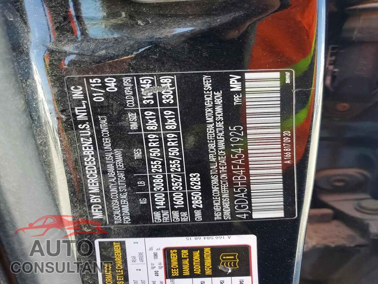 MERCEDES-BENZ M-CLASS 2015 - 4JGDA5HB4FA541925