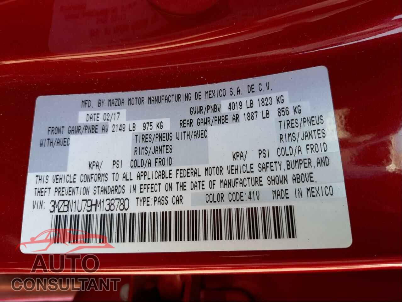 MAZDA 3 2017 - 3MZBN1U79HM138780
