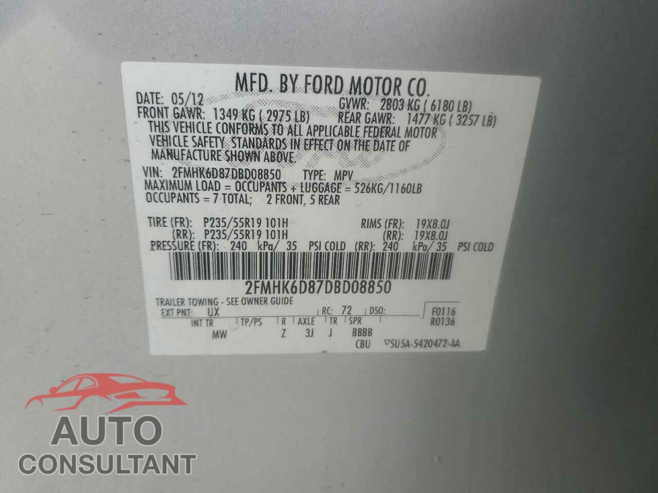 FORD FLEX 2013 - 2FMHK6D87DBD08850