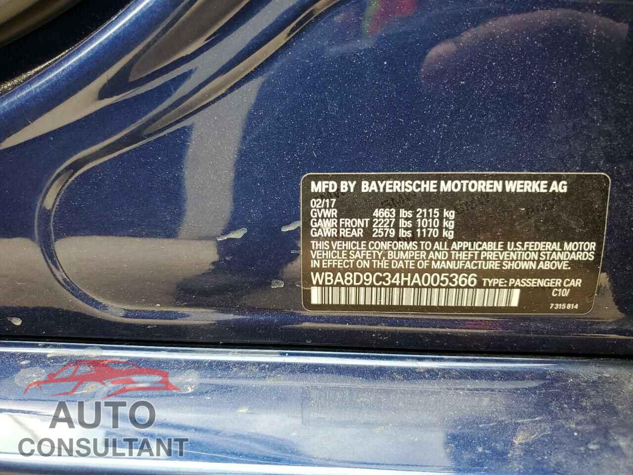 BMW 3 SERIES 2017 - WBA8D9C34HA005366
