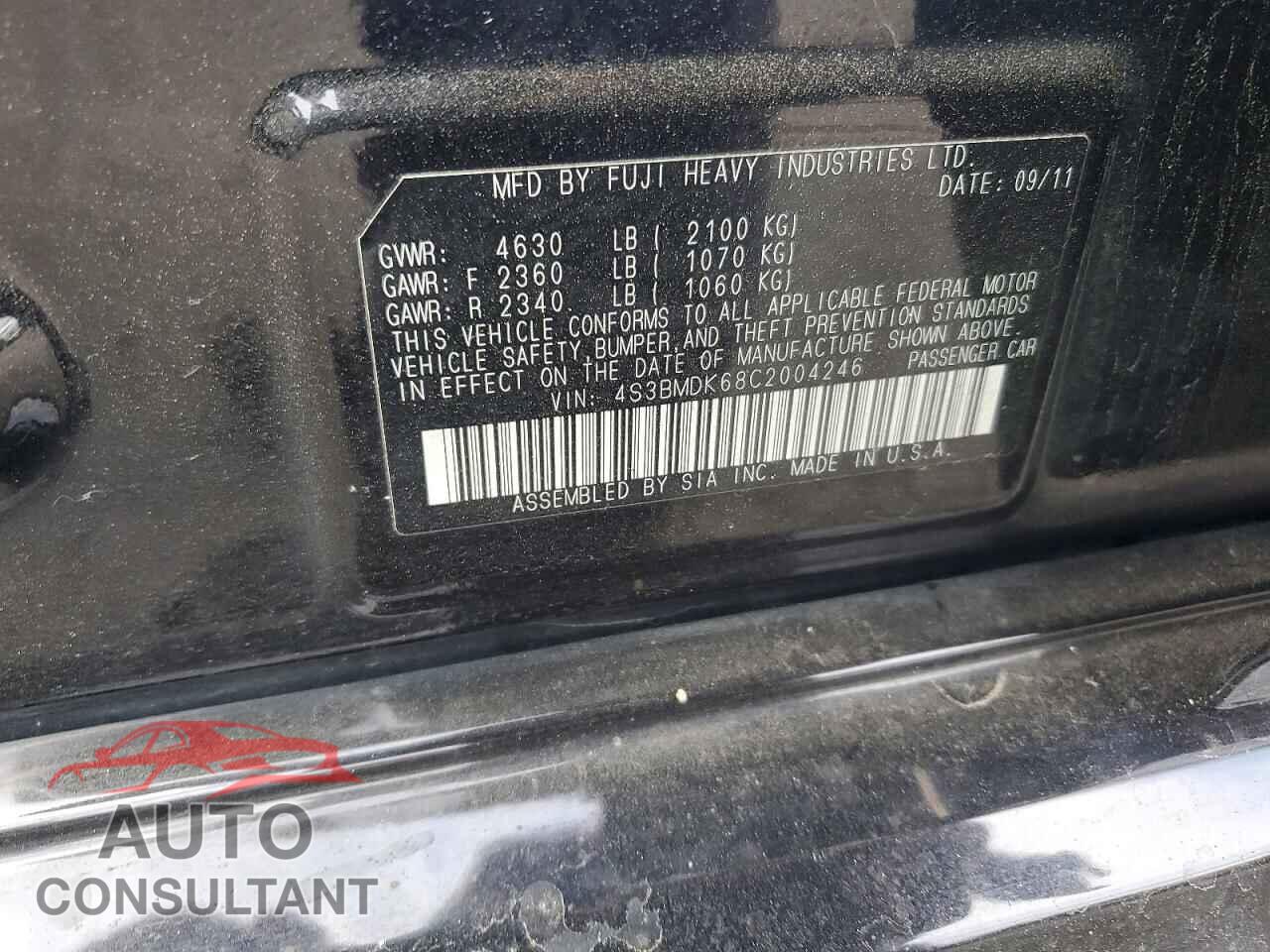 SUBARU LEGACY 2012 - 4S3BMDK68C2004246