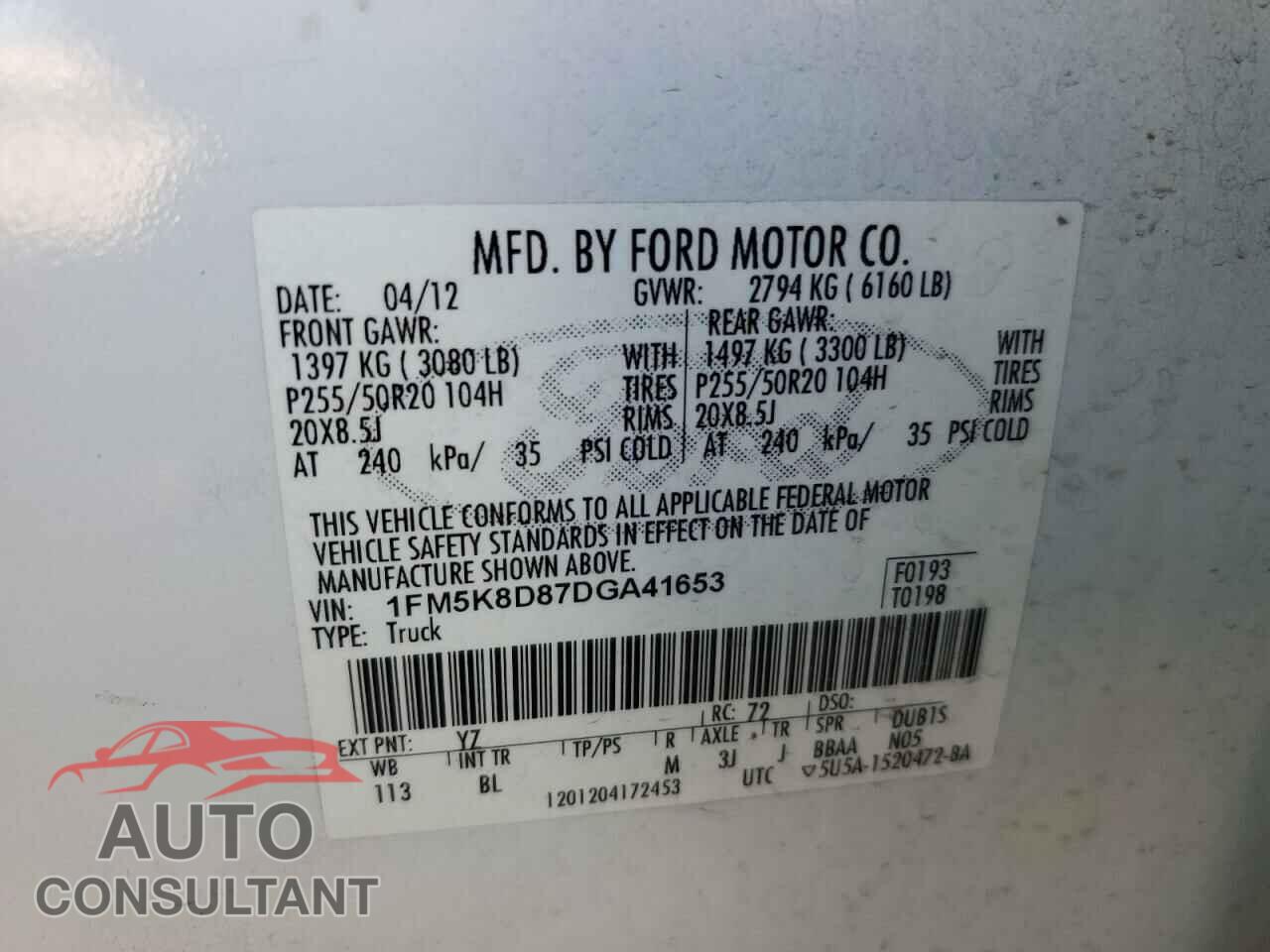 FORD EXPLORER 2013 - 1FM5K8D87DGA41653