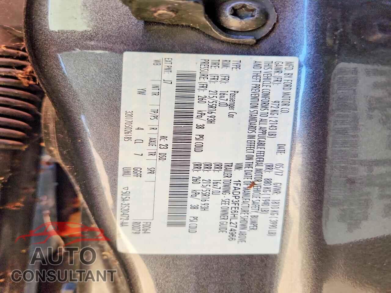 FORD FOCUS 2017 - 1FADP3FE6HL274966