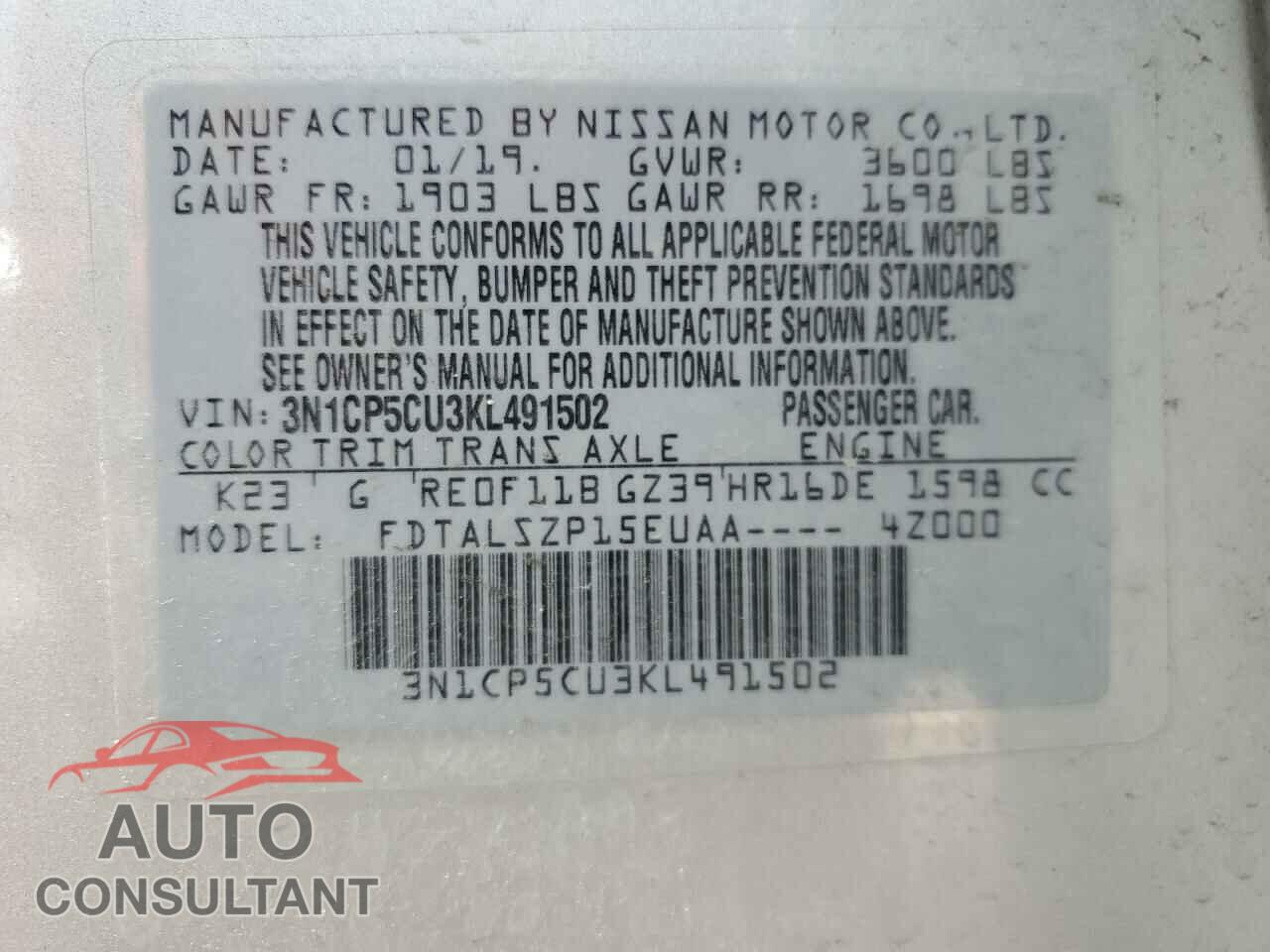 NISSAN KICKS 2019 - 3N1CP5CU3KL491502