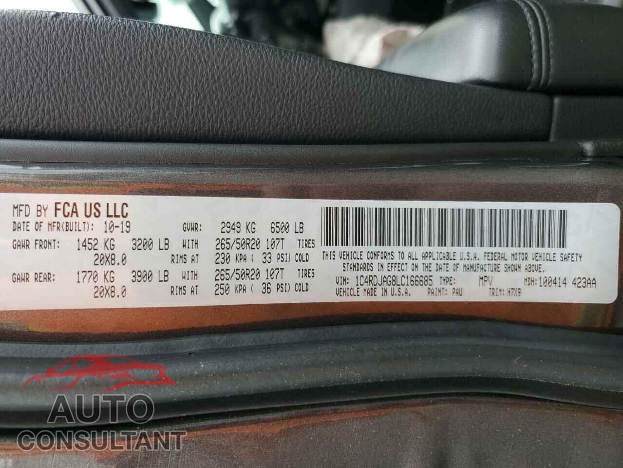 DODGE DURANGO 2020 - 1C4RDJAG8LC166685